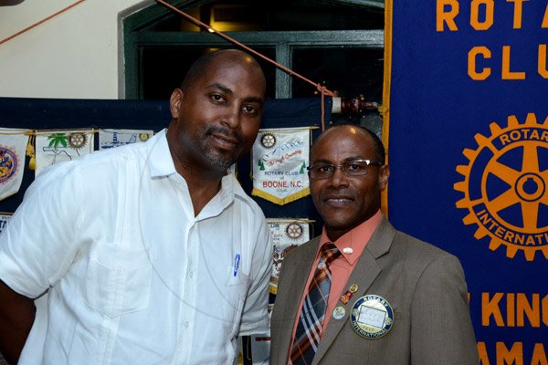 Winston Sill/Freelance Photographer
The Rotary Club of New Kingston host "Media Lyne", held at Courtleigh Hotel, New Kingston on Tuesday night August 12, 2014.  Here are Minister Julian Robinson (left); and Lloyd Butler (right), President, Rotary Club of New Kingston.