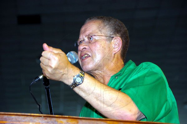 Norman Grindley/Chief Photographer
Party leader Bruce Golding gesticulates during his address to Labourites yesterday.

Jamaica Labour party 67th Annual conference held at the National arena in Kingston November 21, 2010.