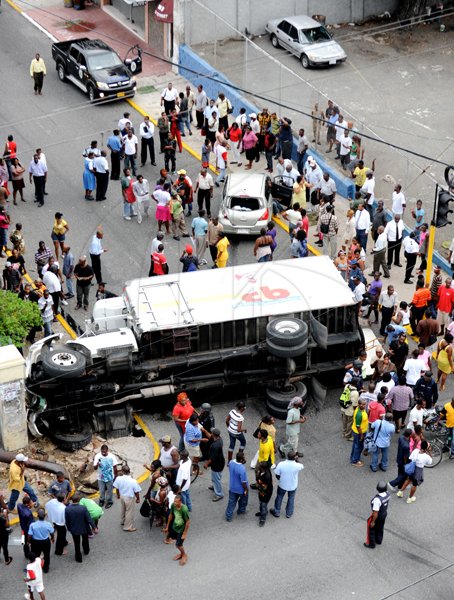 Ricardo Makyn/Staff Photographer.
Aerial View of the accident with a CB Chicken Truck and a Motorcar at the intersection of North and East Street on Monday 19.4.2010.