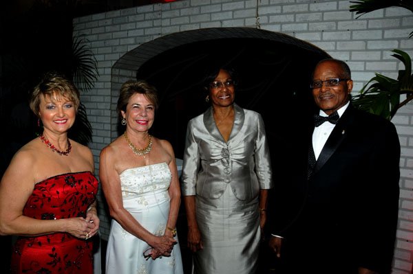 Winston Sill / Freelance Photographer
The AMCHAM Business and Civic Leadership Awards Gala anmd Presentation, held at the Jamaica Pegasus Hotel, New Kingston on Monday night September 26, 2011. Here are Becky Stockhausen (left); Diana Stewart (second left); Lady Rheima Hall (second right); and Sir Kenneth Hall (right).