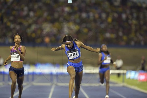 Gladstone Taylor/Photographer

Shamier Little of the USA wins the women's 400m hurdles in a time of 54.21 seconds, ahead of countrywoman Dalilah Mohammed, second in 54.59 and Jamaica's Ristananna Tracey, third in 54.61 seconds at the JN Racers Grand Prix on Saturday June 10, 2017 *** Local Caption *** Gladstone Taylor/Photographer

Shamier Little (center) of the USA wins the women's 400m hurdles in a time of 54.21 seconds, ahead of countrywoman Dalilah Mohammed (left), second in 54.59 and Jamaica's Ristananna Tracey, third in 54.61 seconds at the JN Racers Grand Prix on Saturday.