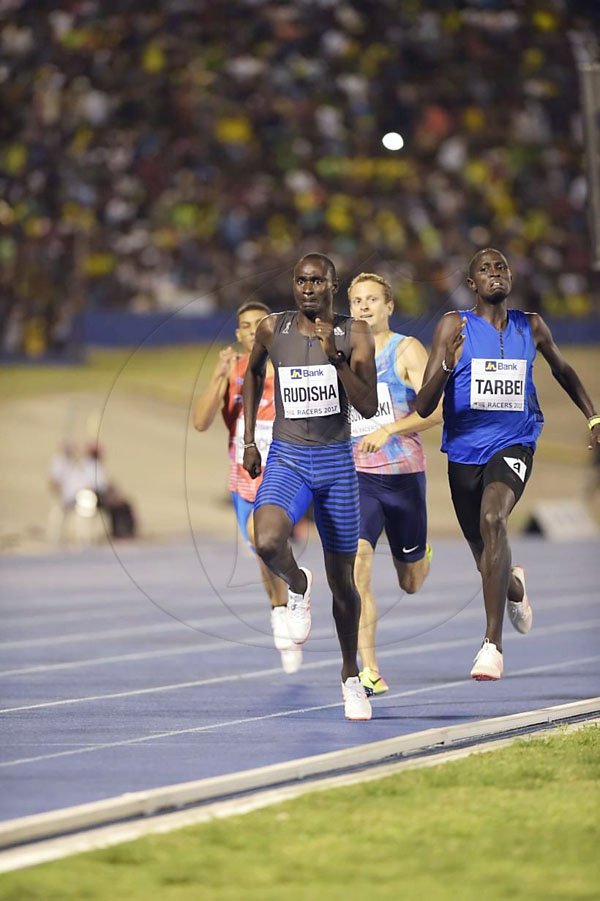 Gladstone Taylor/PhotographerIn one of the talking points of the evening, Kenya's Willy Tarbei (right) upsets countryman David Rudisha (front) on the line to win the men's 800m race at the JN Racers Grand Prix on Saturday June 10, 2017. Tarbei's time was 1:44.86 while Rudisha clocked 1:44.90, ahead of third placed Erik Sowinski of the USA in 1:45.27. *** Local Caption *** Gladstone Taylor/PhotographerIn one of the talking points of the evening, Kenya's Willy Tarbei (right) upsets countryman David Rudisha (front) on the line to win the men's 800m race at the JN Racers Grand Prix on Saturday. Tarbei's time was 1:44.86 while Rudisha clocked 1:44.90, ahead of third placed Erik Sowinski of the USA in 1:45.27.