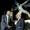 Rudolph Brown/Photographer<\n>Sculptor Basil Watson, (right) shake Usain Bolt hand at the Unveiling of Usain Bolt statue at the National Stadium on Sunday, December 3, 2017 *** Local Caption *** Sculptor Basil Watson (right) shakes Usain Bolt's hand at the unveiling of the Bolt statue at the National Stadium on Sunday.