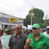 Jermaine Barnaby/Photographer
Opposition leader Andrew Holness lead a large group of prostestors protesting against bus fare increase in Half way Tree on Monday August 25, 2014.