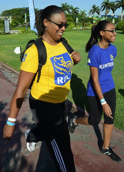 Rudolph Brown/Photographer
RBC Royal Bank Caribbean Children's Cancer Fund, " A Mile for a Child" join with family and friends participate in a charity walk and a fun class of Zumba and aerobics session at the Emancipation Park in New Kingston on Saturday, September 8-2012