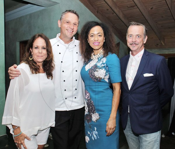 From L- Alex Ghisays (Group P.R, Director, Couples) shares lens with Stefan Spath (Co-operate Executive Chef, Couples), Caron Chung (Executive Director American Friends of Jamaica) and Damian Salmon (Director of Rockhouse  Hotel<\n><\n> *** Local Caption *** @Normal:From left: Couples Resorts Group PR Director Alex Ghisays; Stefan Spath, corporate executive chef; Caron Chung, executive director of American Friends of Jamaica; and Damian Salmon, project director of Rockhouse Hotel.