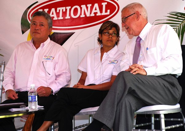 Colin Hamilton/Photographer                                                                                                                                                                                                                                                                                                                                                   (L>R) Chairman of Continental Baking Company Butch Hendrickson, Founder of Do Good Jamaica Deika Morrison and Education Minister Ronald Thwaites.                                                                                                ..............................................................................................................................................................................................Crayons Count Press Conference - April 18 - Hope Zoo