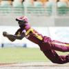 Ricardo Makyn/Staff Photographer
West Indies Anthoby Martin takes a spectacular catch  to dismiss Indian opener Partiv  Patel  from the Bowling of Russell  at Sabina Park on  Thursday16.6.2011