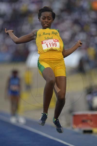 Shorn Hector/Photographer Danielah Gardner of St Mary High competing in the girl's class one Long Jump on day five of the ISSA/GraceKennedy Boys and Girls’ Athletics Championships held at the The National Stadium in Kingston on Saturday March 30, 2019