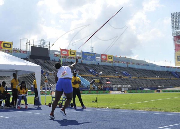 Shorn Hector/Photographer Danielle Sloley of Immaculate competing in the girls Javelin throw open final on day four of the ISSA/GraceKennedy Boys and Girls’ Athletics Championships held at the The National Stadium in Kingston on Friday March 29, 2019