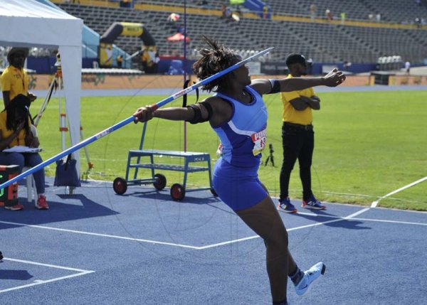 Shorn Hector/Photographer Ashley Duffus winner of the girls Javelin Throw ope on day four of the ISSA/GraceKennedy Boys and Girls’ Athletics Championships held at the The National Stadium in Kingston on Friday March 29, 2019