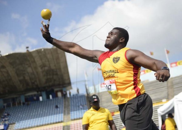 Shorn Hector/Photographer Nathan reid of Cornwall College competing in the boys class one shot put on day four of the ISSA/GraceKennedy Boys and Girls’ Athletics Championships held at the The National Stadium in Kingston on Friday March 29, 2019