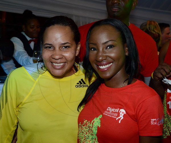 Winston Sill/Freelance Photographer
Digicel Foundation 5K Run/Walk for Special Needs, held on the Waterfront, Downtown Kingston on Saturday night  October 11, 2014. Here are Shelly-Ann Curran (left); and Judine Hunter (right).