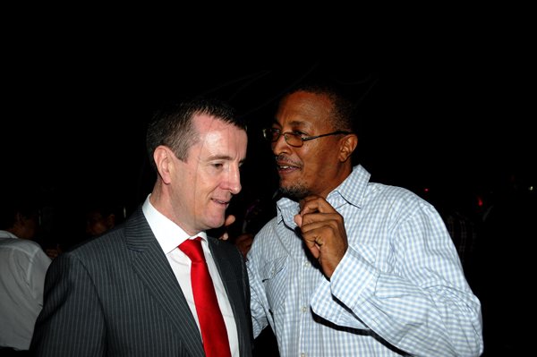 Winston Sill / Freelance Photographer
Digicel launch 4G Service. held at Victoria Pier, Ocean Boulevard on Monday night June 25,. 2012. Here are Mark Linehan (left); and Mikie?? Bennett (right).