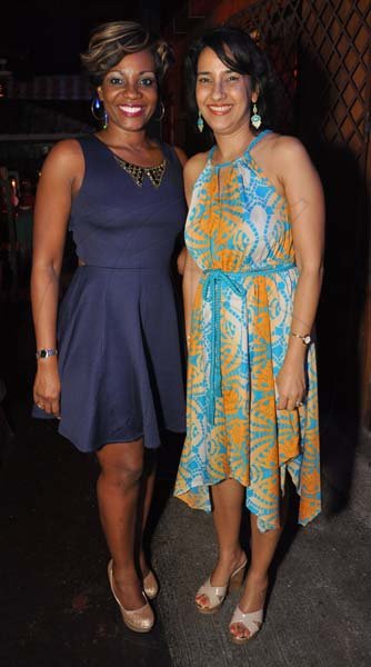 Jermaine Barnaby/Photographer
Belinda Williams (left) and Rene Williams fashionably elegant at The Gleaner's Pre-Restaurant Week Dinner Promotions 2013 with Karin Cooper and guests at  Red Bones on Tuesday, November 5, 2013.