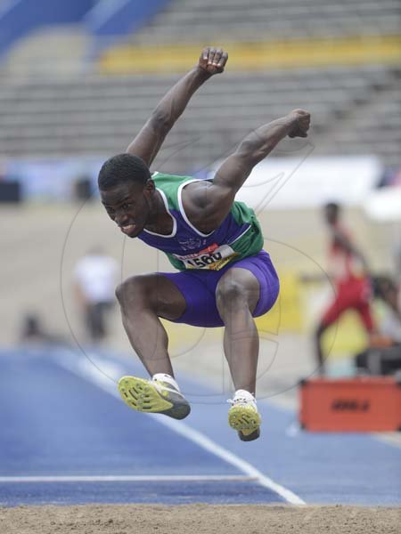 Shorn Hector/Photographer Maurique Mcben of William Knib participting in the boys decthalon long jump on day two of the ISSA/GraceKennedy Boys and Girls’ Athletics Championships held at the The National Stadium in Kingston on Wednesday March 27, 2019