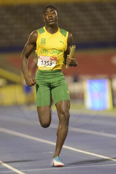 Shorn Hector/Photographer Kemarly Baker of St Jago Highl anchors his team to victory in heat 4 of the boys class two 4x100 merters relay on day two of the ISSA/GraceKennedy Boys and Girls’ Athletics Championships held at the The National Stadium in Kingston on Wednesday March 27, 2019