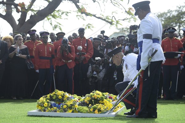 Shorn Hector/Photographer Major General Anthony Anderson, Commissioner of Police  lays a wreath on the entombed area of the late Edward Seaga at the National Heroes Cricleon Sunday June 23, 2019.