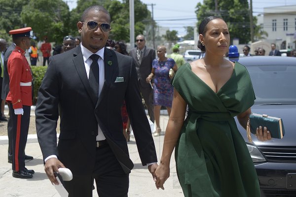 Shorn Hector/Photographer Floyd Green, Minister of state in the ministry of Industry, Commerce and Agriculture arrives with Kerida Brice at the Holy Trinity Cathedral during  the  state funeral for former Prime Minister, Edward Seaga on Sunday June 23, 2019.