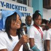 Jermaine Barnaby/Photographer
Edwin Allen team captain Danique Bryan as she speaks on behalf of her team mates during a Champs win celebration at the school on Monday March 30, 2015.