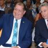 Shorn Hector/Photographer  The Hon. Audley Shaw Minister of Industry, Commerce, Agriculture and Fisheries (left) shares a smile and the company of Metry Seaga President of the Jamaica Manufacturers' Association at the Expo Jamaica 2018 Opening Ceremony at the National Indoor Sports Complex on April 19 2018