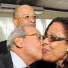 Rudolph Brown/ Photographer
Robert Levy, Chairman of Jamaica Broilers Group kissed Carmen Patterson while brother Don Patterson looks on at the Fair Play award of excellence 2013/2014 held at the Terra Nova Hotel, Kingston on September 16, 2014