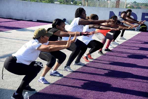 Lionel Rookwood/PhotographerThe Gleaner's Fit 4 Life Sweatfest at the Life Fit Training Centre, 15 3/4 Red Hills Road, St Andrew, with aerobics instructor O.J. O'Gilvie on Saturday, November 18, 2017. *** Local Caption *** Lionel Rookwood/PhotographerParticipants in The Gleaner's Fit 4 Life Sweatfest with aerobics instructor O.J. O'Gilvie at the Life Fit Training Centre on Saturday.
