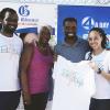 Lionel Rookwood/PhotographerThe Gleaner's Fit 4 Life Sweatfest at the Life Fit Training Centre, 15 3/4 Red Hills Road, St Andrew, with aerobics instructor O.J. O'Gilvie on Saturday, November 18, 2017. *** Local Caption *** Lionel Rookwood/PhotographerFrom left: fitness coach Marvin Gordon; Mary Dick, Gleaner HR Services assistant manager; LeVaughn Flynn, co-owner Life Fit Training Centre; Amashika Lorne, Gleaner marketing officer; and Rainford Wint, Gleaner sales manager.