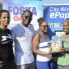 Ian Allen/PhotographerThe Gleaner's Fit 4 Life team at Hope Pastures Park, Hope Pastures, St Andrew on Saturday, October 14, 2017. *** Local Caption *** Ian Allen/PhotographerCheryl Wright (second right), president of the Hope Pastures Citizens Association, accepts a Chas E Ramson gift basket from a representative. Sharing in the moment are Lyndsey McDonnough (left) Jamaica Moves executive; Rainford Wint (second left), Gleaner sales manager; and Marvin Gordon (right), fitness coach.