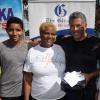 Lionel Rookwood/Photographer

The Gleaner's Anastasia Cunningham and Marvin Gordon (right) with third-place Zachary Spence and second-place Julian Spence after the weights challenge for men at The Gleaner's Fit 4 Life and St Matthew's Walkers event on Saturday, October 7, 2017 at the Jacks Hill Community Centre in St Andrew.