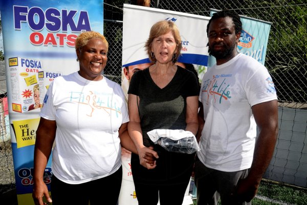 Lionel Rookwood/Photographer

Anastasia Cunningham, Health Editor, Fiona Black and Marvin Gordon at The Gleaner's Fit 4 Life and St Matthew's Walkers event on Saturday, October 7, 2017 at the Jacks Hill Community Centre in St Andrew.