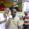 Gladstone Taylor / Photographer

Terry-Karelle Reid acknoledges Omar Wilson (2nd left) as the winner of the maggie soup drinking contest  as seen at the Gleaner company food moth promotion held at shoppers fair super market on brunswick avenue, spanish town on saturday