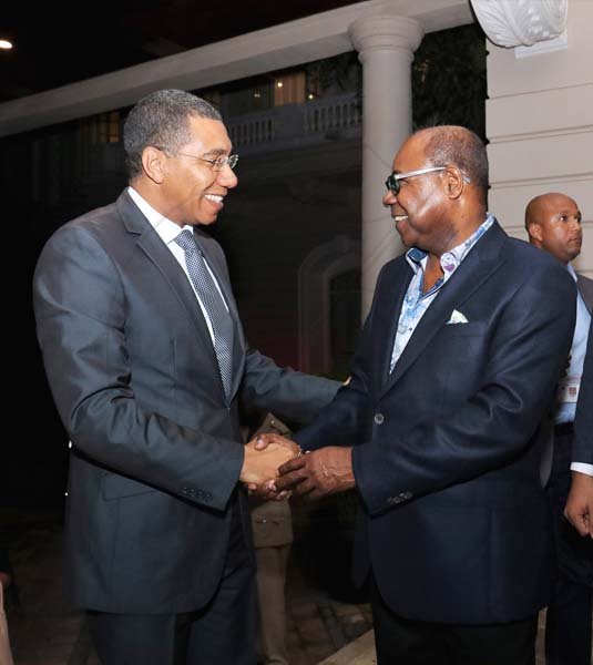 Ashley Anguin Photo/Contributed<\n>Prime Minister of Jamaica Andrew Holness and Minister of Tourism Edmund Bartlett<\n><\n><\n><\n><\n>