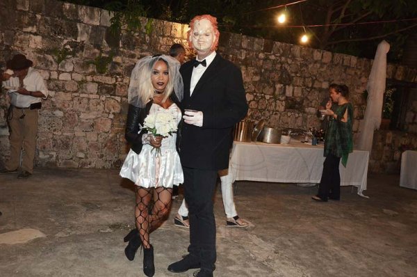 The Bride of Chucky! Shanice Whitter, boldy stood by race car driver Doug Gore, who swopped his regular gears for the slasher 'Chucky', who took unto himself a bride.