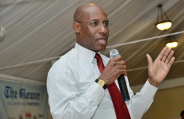 Rudolph Brown/Photographer
AubynHill, CEO of Corporate Strategies Limited speaks at the Gleaner sales awards ceremony at the Terra Nova Hotel in Kingston on Monday, January 20, 2014