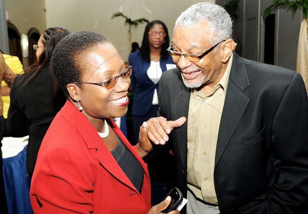 Rudolph Brown/Photographer
Waterworks' Kirk Waldemar jokes with JPS' Winsome Callum.

Gleaner's Advertisers and Agency awards luncheon at the Jamaica Pegasus Hotel in New Kingston on Monday, February 22-2010