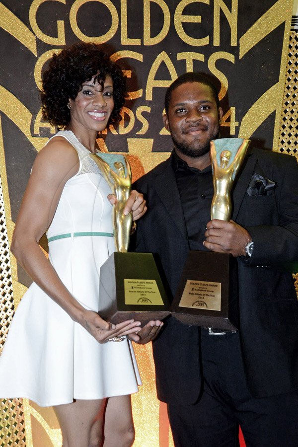 Winston Sill/Freelance Photographer
JAAA/Scotiabank Group presents the Golden Cleats Awards 2014 Ceremony, held at Terra Nova All-Suite Hotel, Waterloo Road on Friday night December 12, 2014. Here are Kaliese Spencer (left); and O'Dayne Richards (right).