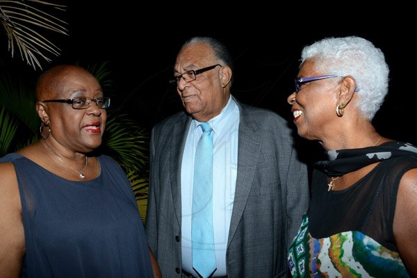Winston Sill/Freelance Photographer
Audrey Hinchcliffe celebrates her 75th Birthday with family and friends, held at Terra Nova All-Suite Hotel, Waterloo Road on Saturday night January 10, 2015. Here are Audrey Hinchcliffe (left); Ambassador Derrick Heaven (centre); and Thyra Heaven (right).