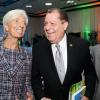 Rudolph Brown/ PhotographerBusiness DeskChristine Lagarde, IMF Managing Director chat with Audley Shaw, (centre) Finance Minister and Alejandro Werner, Director, Western Hemisphere Department of IMF at the opening Ceremony of IMF High Level Caribbean Forum on Thursday, November 16, 2017 *** Local Caption *** Rudolph Brown/ PhotographerChristine Lagarde, International Monetary Fund (IMF) Managing Director converses with Audley Shaw (centre) Jamaica's Finance and Public Service Minister and Alejandro Werner, Director, Western Hemisphere Department at the IMF at the opening the Fund's high level Caribbean forum at the Jamaica Pegasus Hotelk, New Kingston yesterday. Lagarde arrived in the island  on Wednesday for the forum heldl nder the theme ‘Unleashing Growth and Strengthening Resilience’. She is also slated to participate in other engagements involving local public and private sector leaders and organisations today. The IMF Managing Director is slated to depart Jamaica on Sunday, November 19.