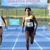 Ian Allen/Staff Photographer
Natasha Morrison right, Utech winning the Women's 200m finals ahead of her teammate Elaine Thompson centre and Kedisha Dallas left from G.C.Foster College during the VMBS Intercollegiate Track and Field Championship 2014 at the UWI/Usain Bolt Track.