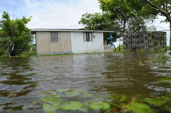 Ricardo Makyn/Staff Photographer
 Rising Water in a Yard after the heavy Rain fall on Sunday in the Hartlands Community.