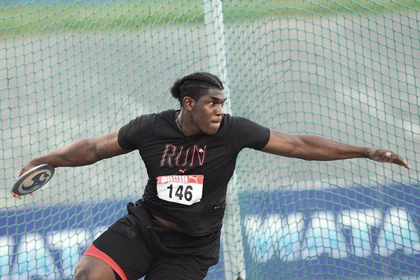 x *** Local Caption *** @Normal:Fedrick Dacres in action in the discus final at the JAAA National Senior Championships yesterday. Dacres won the event with a throw of 66.52 metres.