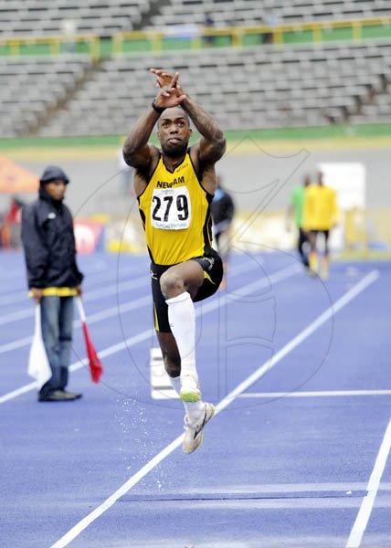 Ricardo Makyn/Staff Photographer
Nicholas Thomas winner of the Mens Triple Jump on Day two of the National Trials at the National Stadium on Friday 24.6.2011