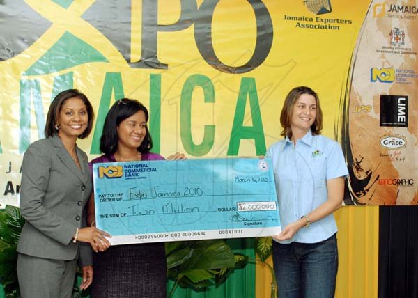 The National Commercial Bank presents sponsorship cheque for the staging of Expo Jamaica 2010.