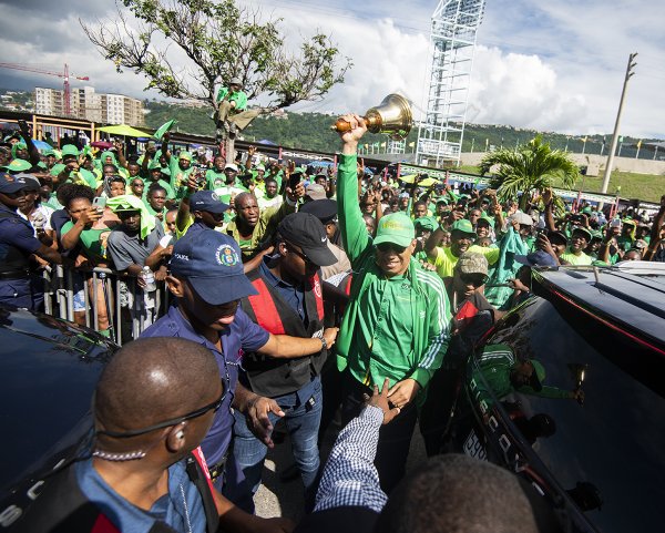 The Most Honourable Andrew Holness arrives at the National Arena with a bell held high, for the Jamaica Labour Party Annual Conference held on Sunday November 24, 2019.