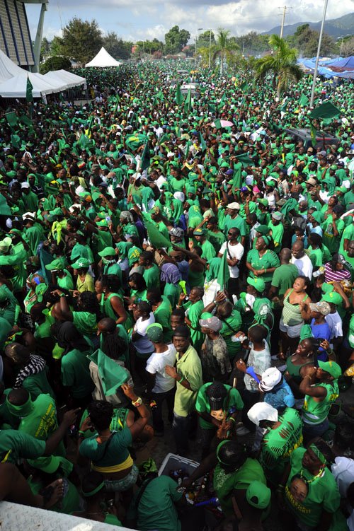 Norman Grindley/Chief Photographer
A section of the crowd at the 68th annual conference of the Jamaica Labour Party (JLP) at the National Arena in Kingston on Sunday.