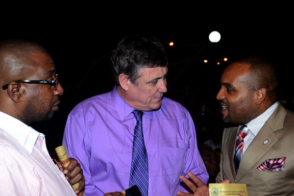 Winston Sill/Freelance Photographer
Kingston and St. Andrew Corporation (KSAC) Christmas Tree Lighting Ceremony and Concert, held at St. William Grant Park, Downtown, Kingston on Wednesday night December 3, 2014. Here are Andrew Swaby (left), Deputy Mayor; Barry O'Brien (centre), CEO, Digicel; and Robert Hill (right), Town Clerk.