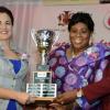 Rudolph Brown/Photographer
Dr. Eileen Chin, (left) Managing Director, LASCO Manufacturing and Grace McLean, (right) presents trophies to Rollington Town Primary School principal Dr. Magared Bailey (centre), the LASCO/Ministry of Education principal of the year during the LASCO 2012-2013 Teacher and Principal of the Year Awards at the Wyndham Hotel in New Kingston on Tuesday, December 4, 2012