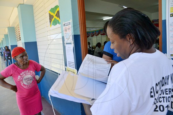 Rudolph Brown/Photographer
Outdoor agent checking the voting list at Red Hill Primary School on Monday November 28, 2016