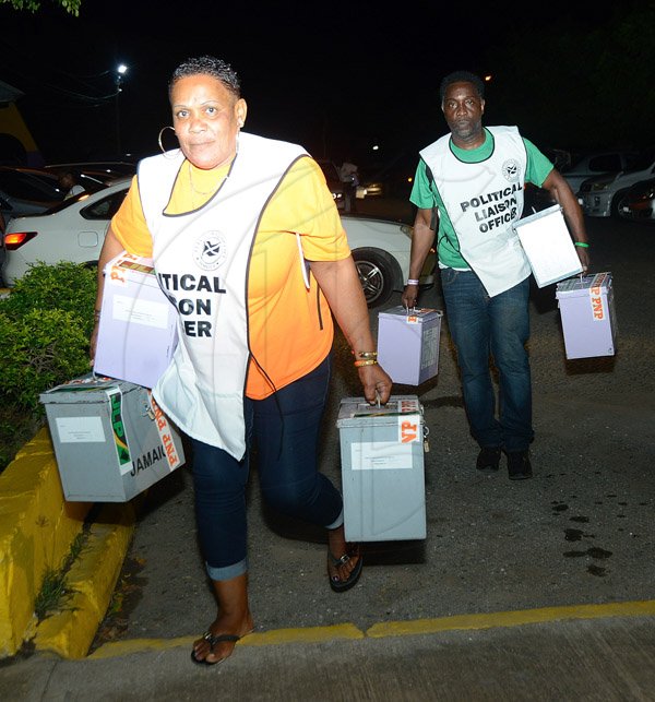 Ian Allen/Photographer
Ballot boxes arriving for counting in the Portmore Mayoral election.